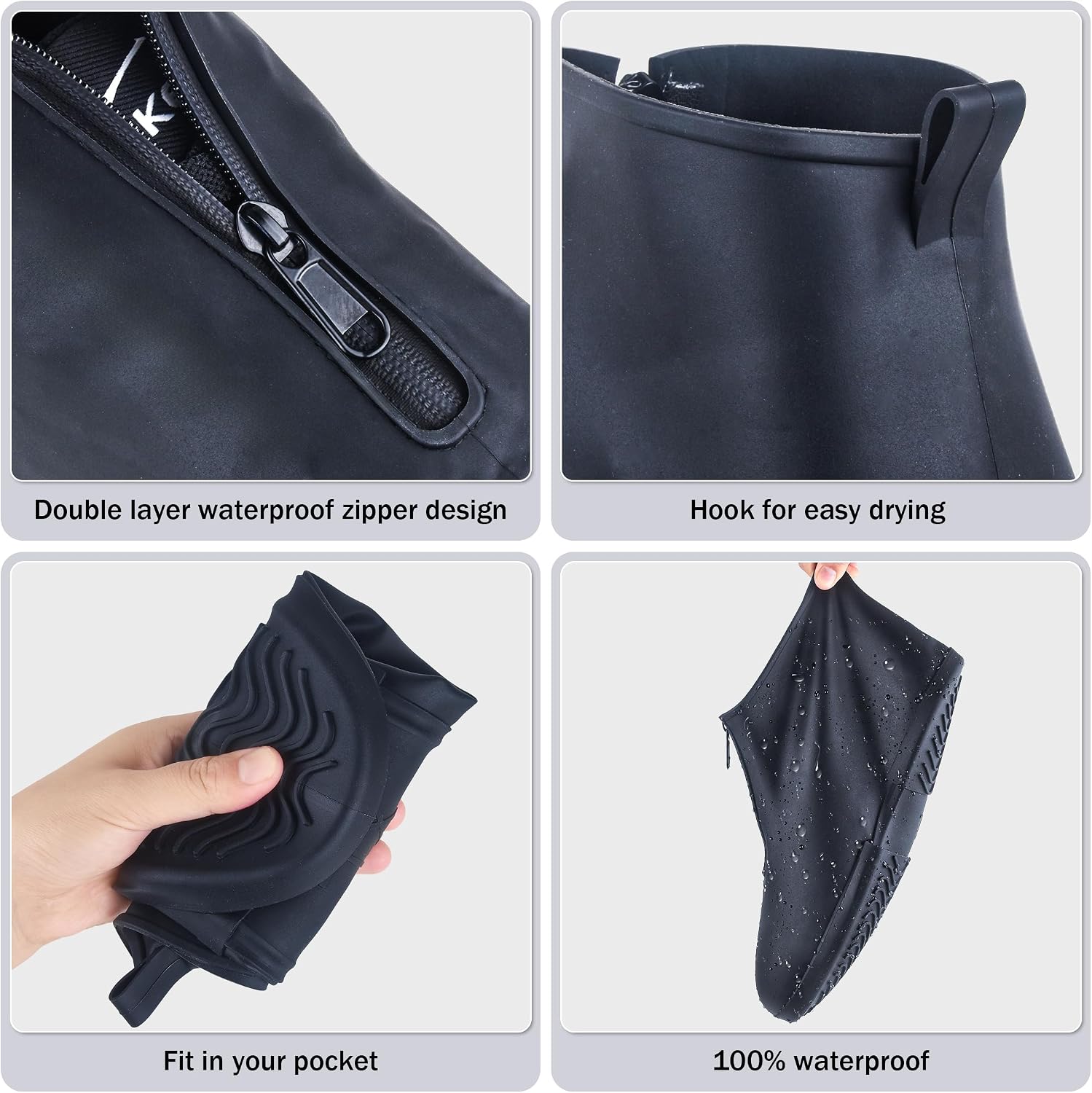 Waterproof Shoe Covers Slip-Resistant Overshoes Newly Upgraded and Latest Model for Men Women, Reusable Rain Boots for Outdoor, Cycling, Hiking, Work (Black, L (Women 8-10.5, Men 7-10))