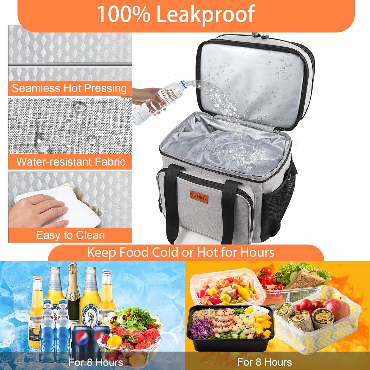 GLENKEY Expandable Lunch Box Insulated Leakproof Cooler Bag Work Outdoor