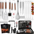 Yoehka BBQ Grilling Accessories Set, 34Pcs Heavy Duty Grill Tools, Brown | For Outdoor Camping, Grilling Gifts for Fathers Day, Men Dad, Stainless Steel Barbecue Utensils Kit, Includes Mats and Glove