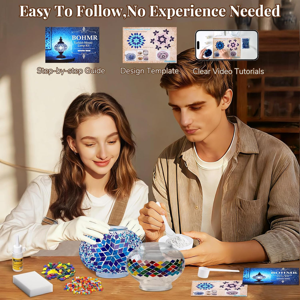 DIY Turkish Mosaic Lamp Kit for Adults & Teens, 5.2" Shade, Blue