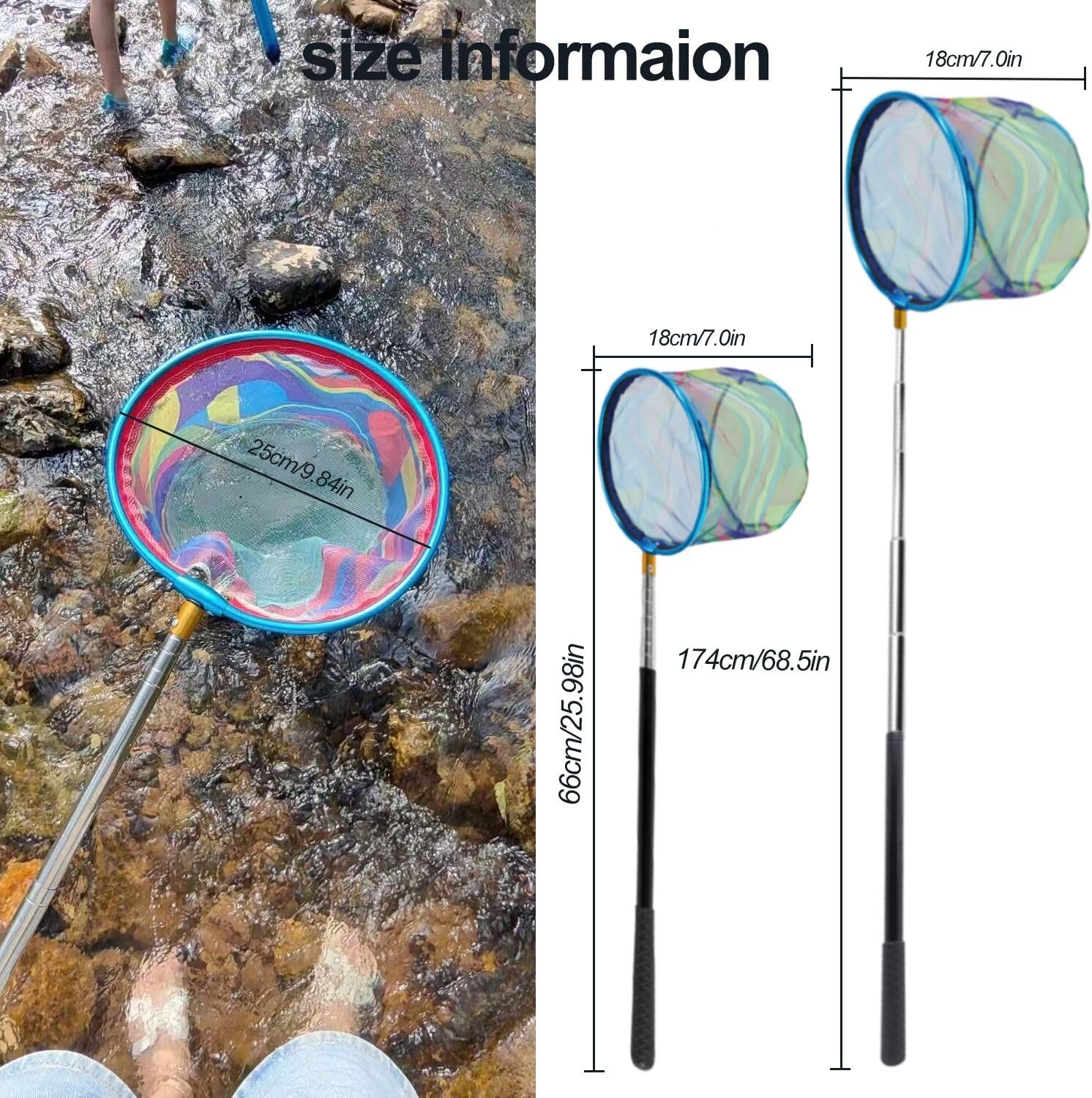 Fishing Net 2 Pack Retractable Lightweight Landing Net with Aluminum Rod Handle Fishing Nets for Youth Catch and Release Butterfly Nets