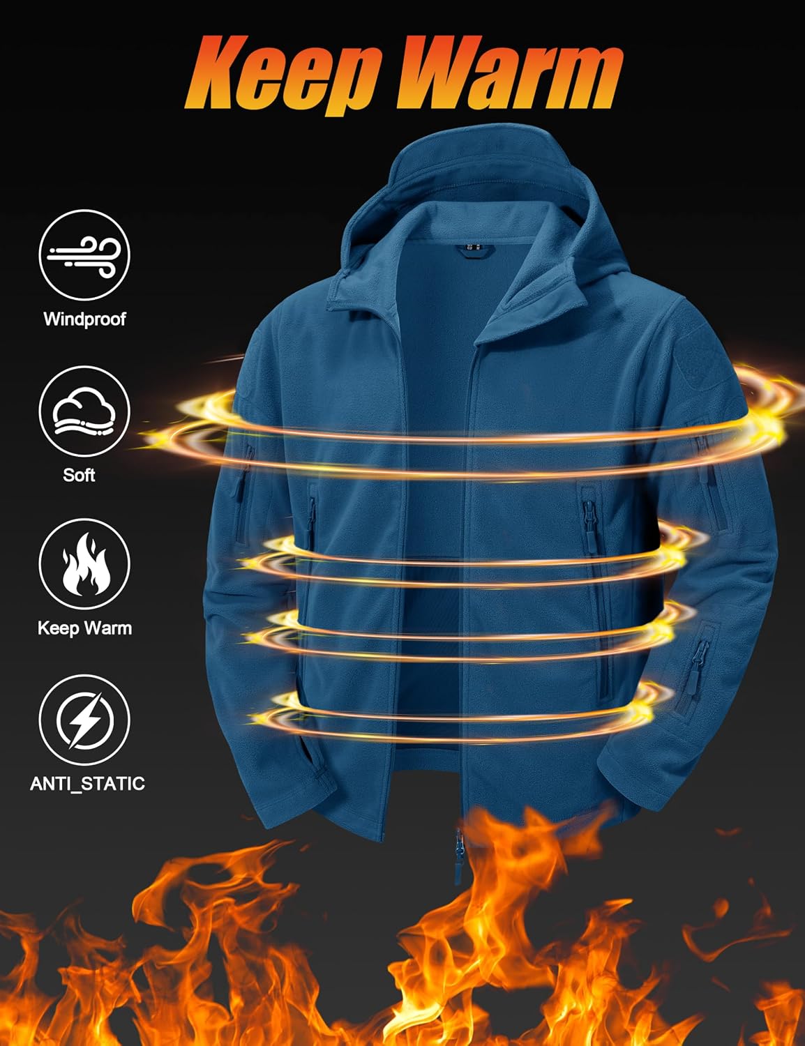 CRYSULLY Men's Military Tactical Sport Warm Fleece Hooded Outdoor Adventure Jacket Coats