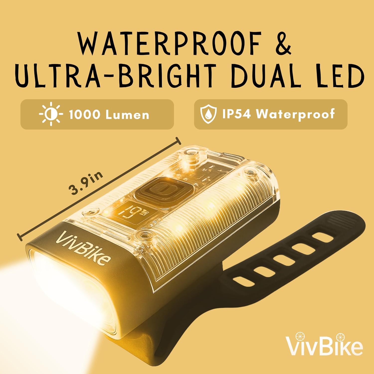 HerTime2 VivBike Rechargeable Bike Light – LED Bicycle Headlight, USB-C Charging, Waterproof, Multiple Lighting Modes