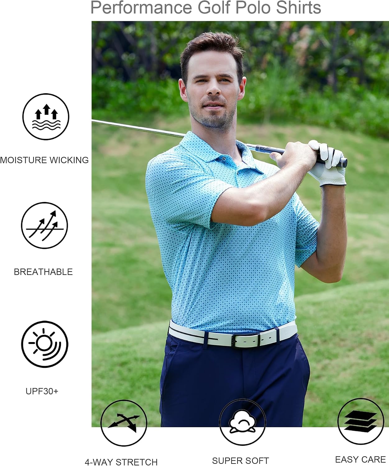 Alex Vando Mens Golf Shirt Moisture Wicking Print Performance Polo Shirt
