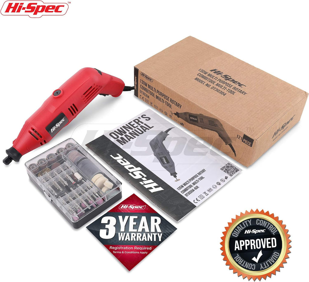 Hi-Spec 130W Corded Power Rotary Multi Tool Kit with Dremel Compatible Bit