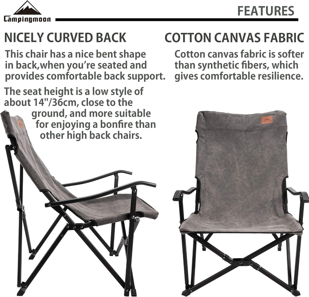 CAMPINGMOON Foldable Cotton Canvas Campfire Bonfire Open Fire Pits Camping Chair Low Style Chair Gray F-1003C-H