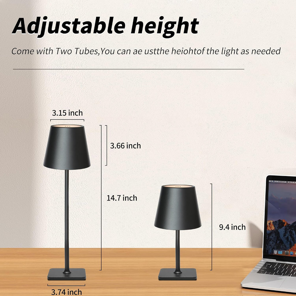Mr. White Outdoor Waterproof Cordless Set of 2 Rechargeable Portable Top Touch Battery Operated Powered LED Table Lamp Desk Lamp Lights for Restaurant Kitchen Patio Dinner Dining (Black 2 Pack)