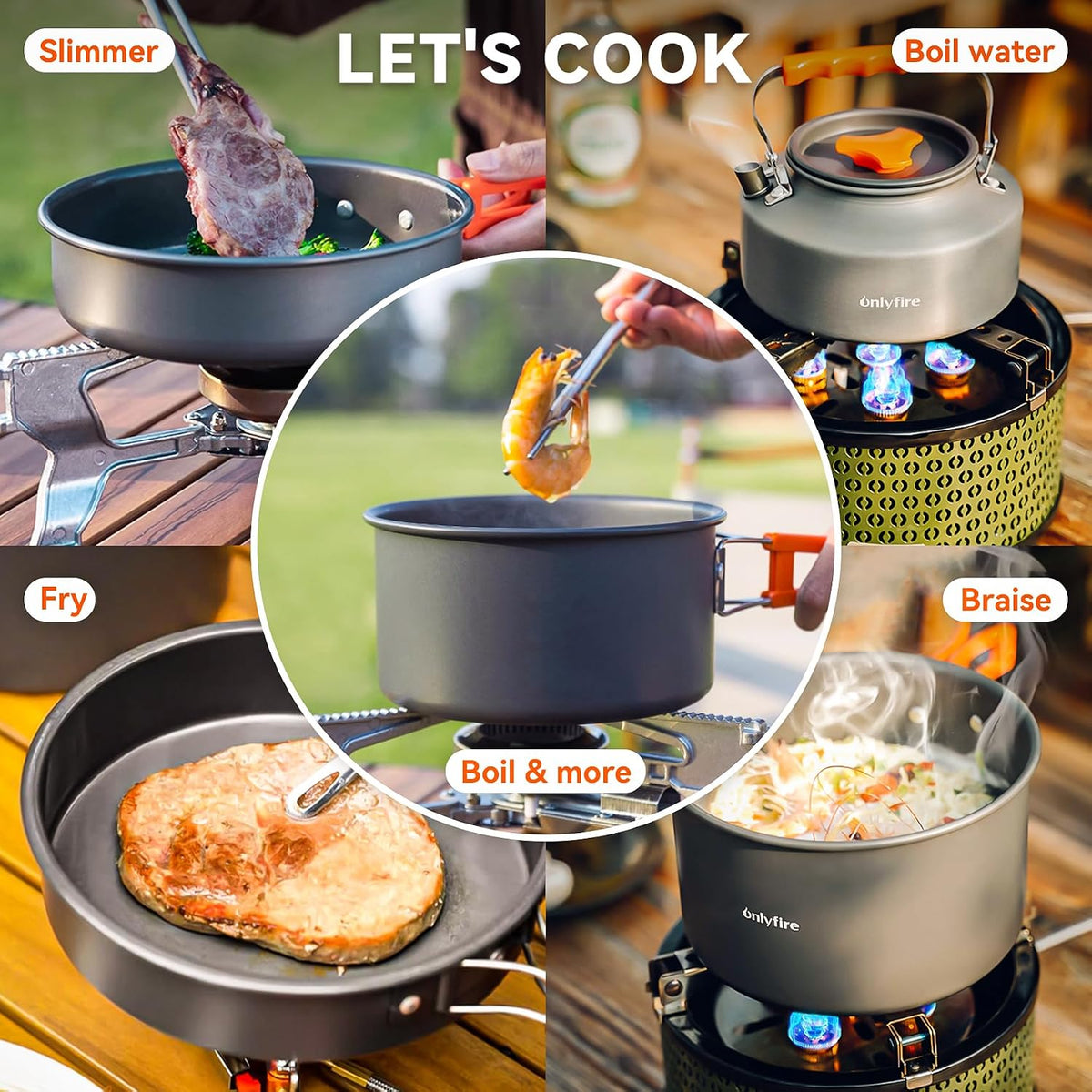 ONLYFIRE OUTDOOR LIVING 15 PCs Camping Utensils Cookware Set, CT605