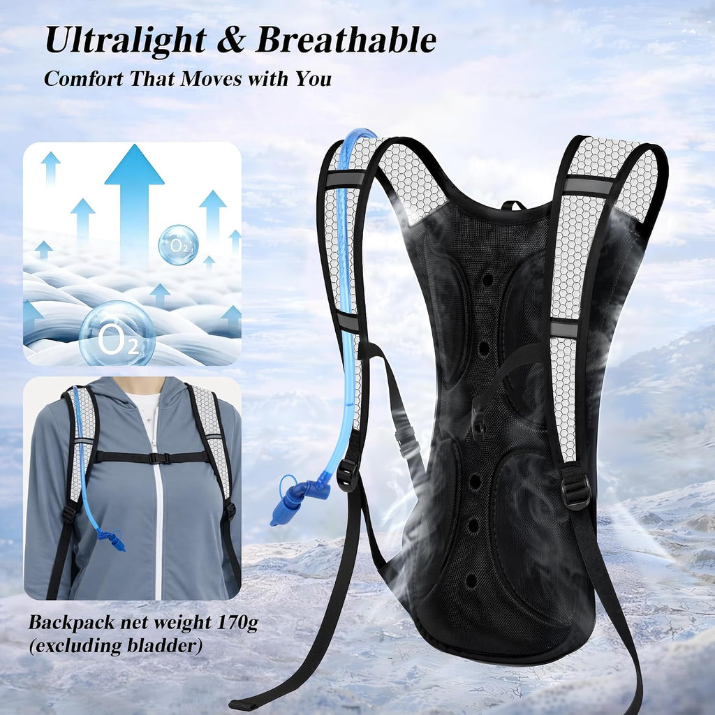Lightweight 2 Pack Hydration Backpack with 2L Water Bladder for Hiking | Breathable Reinforced Shoulder Straps, Odorless & Explosion-Proof Bladder, 3 Layer Pockets Water Bag, for Running Cycling