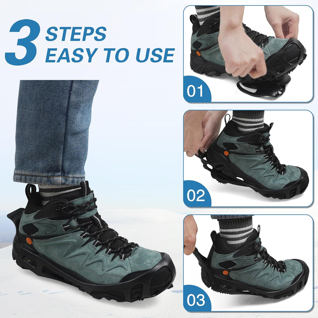 Ice Cleats Snow Traction Cleats Crampon for Walking on Snow and Ice Non-Slip Overshoe Rubber Anti Slip Crampons Slip-on Stretch Footwear