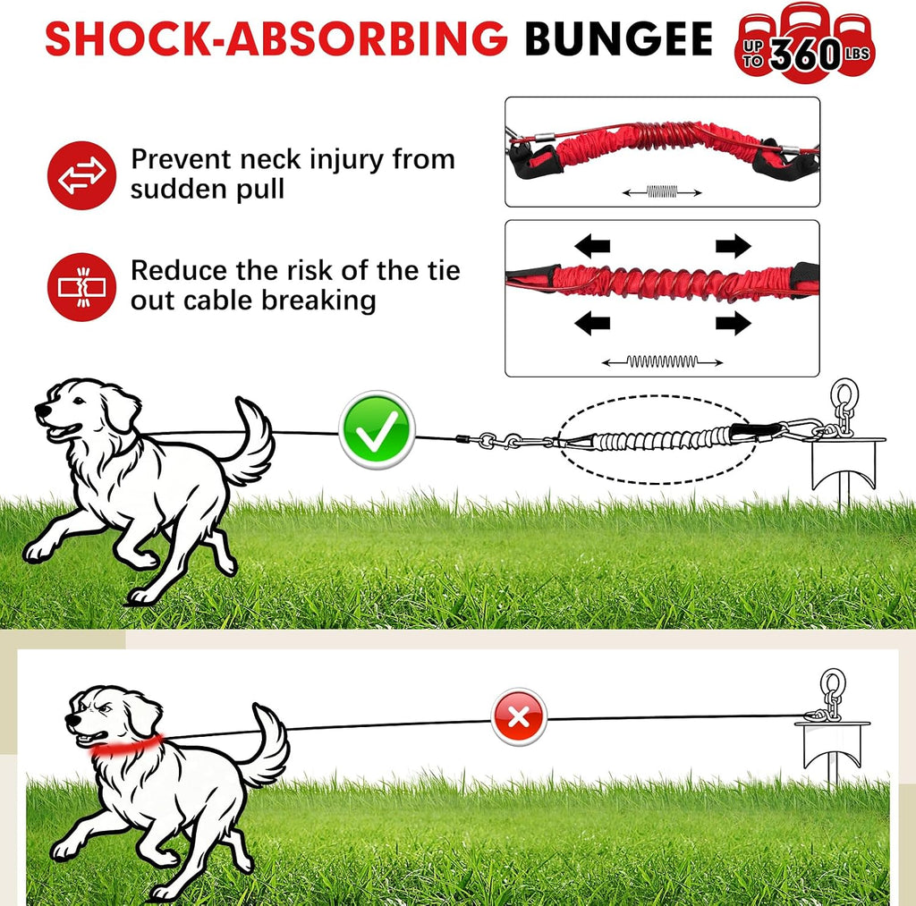 Snagle Paw Dog Tie Out Stake with Lock-Cap,Heavy Duty Dog Stakes for Outside/Yard/Camping with Shock Absorbing Bungee Tether,360°Swivel Rust Proof Ground Anchor for Dog Cable,Leash,Chain,up to 360 Lbs