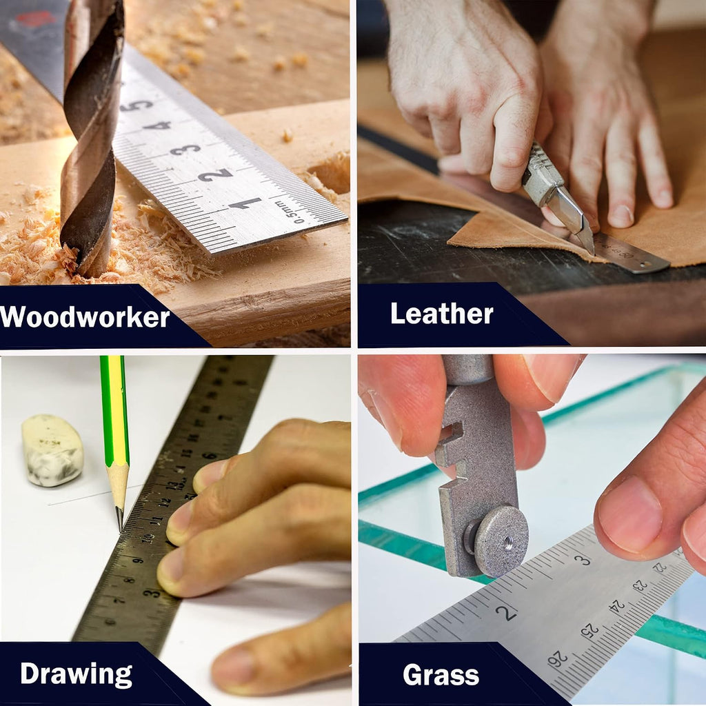 Metal Ruler 6 Inch, Non-Slip Cork Backing, Ink Bleed-Resistant Edge, 2 Pcs