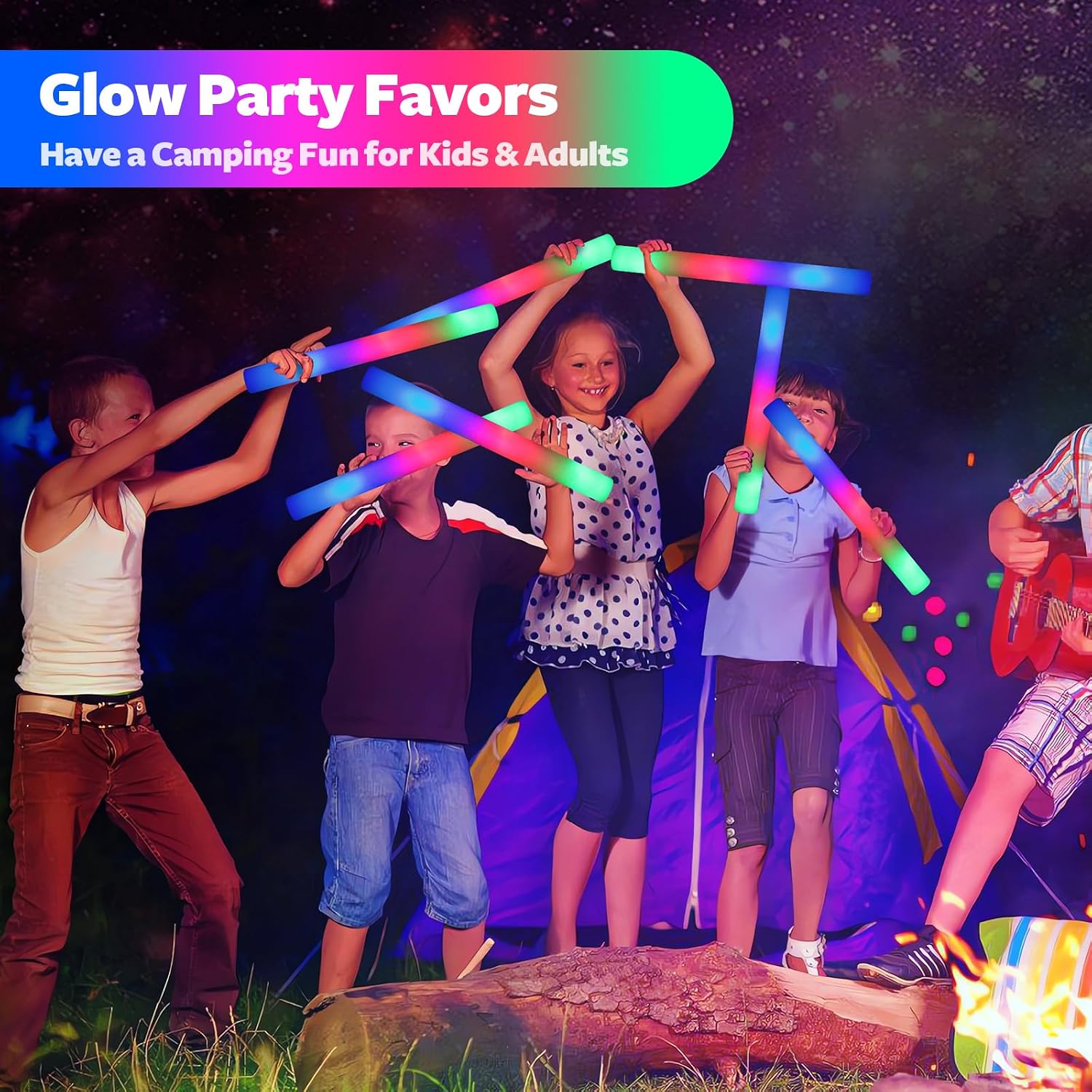 wellent 130 PCS LED Foam Glow Sticks Bulk, Glow in the Dark Party Supplies with 3 Modes Colorful Flashing, Neon Party Favors for Birthday, Wedding, Carnival, Concert, New Year