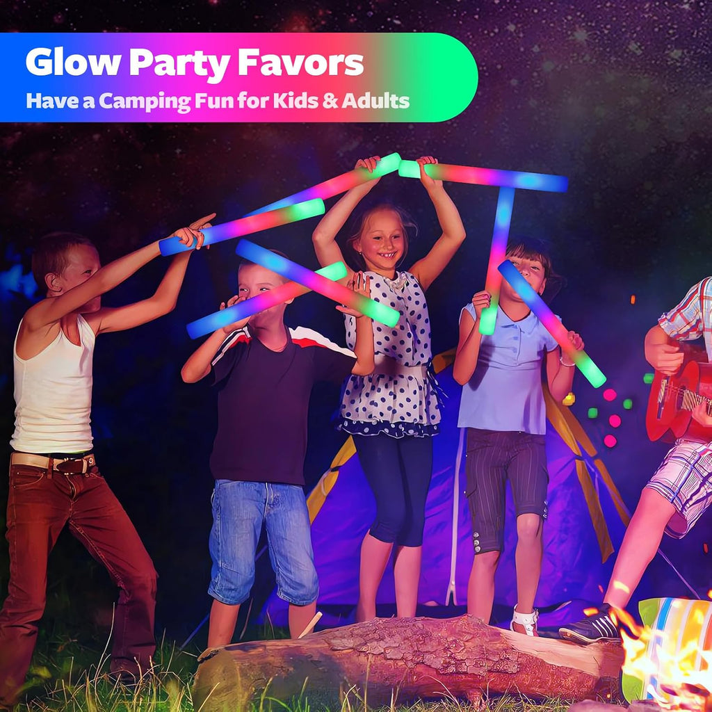 wellent 107 PCS LED Foam Glow Sticks Bulk, Glow in the Dark Party Supplies with 3 Modes Colorful Flashing, Neon Party Favors for Birthday, Wedding, Carnival, Concert, New Year