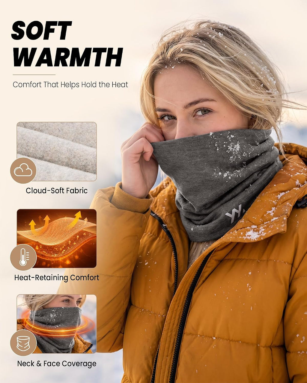 YANIKY Winter Neck Warmer, Wool Neck Gaiter Fleece Scarf, Windproof Face Cover Mask for Men Women