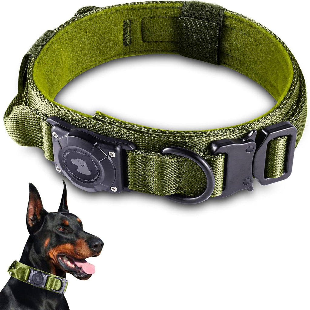 2026 Upgrade Waterproof Tactical AirTag Dog Collar, Built in AirTag Holder