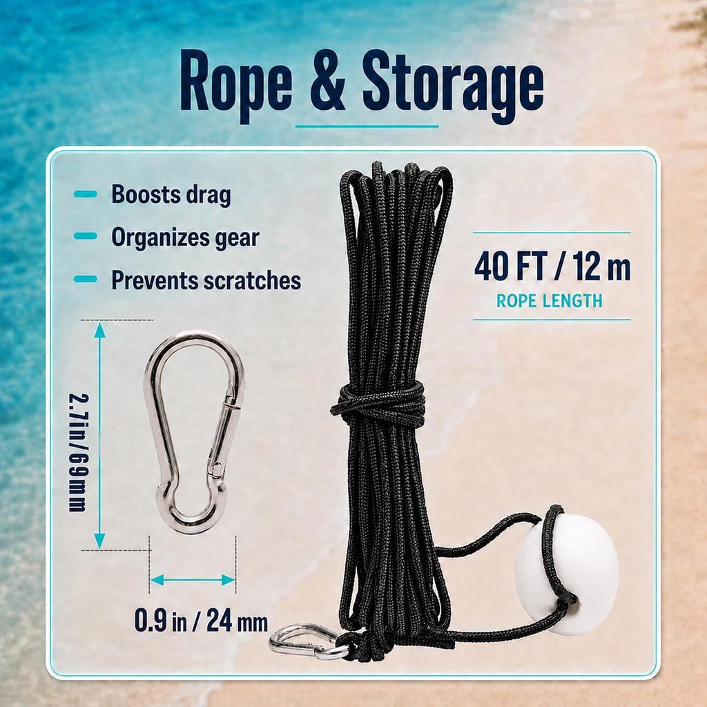 Kayak Anchor Boat Anchor for Kayaks, Canoes, SUP Paddle Boards & Jet Skis, Folding Anchor with 40ft Anchor Tow Rope and Carrying Bag