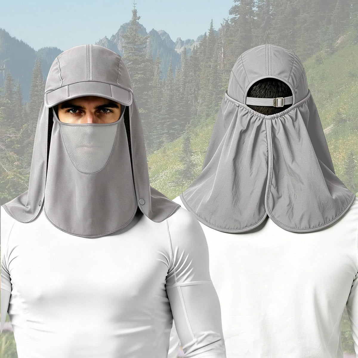 2Pack Men’s Foldable Sun Hat with Removable Face Mask & Neck Flap, UPF 50+ UV Protection, Quick-Drying Outdoor Fishing Cap