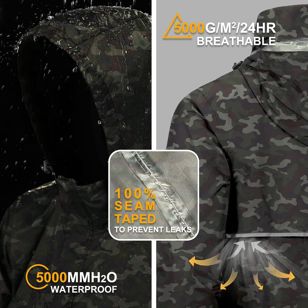 Outdoor Ventures Men's Rain Jacket Waterproof Lightweight Packable Pullover