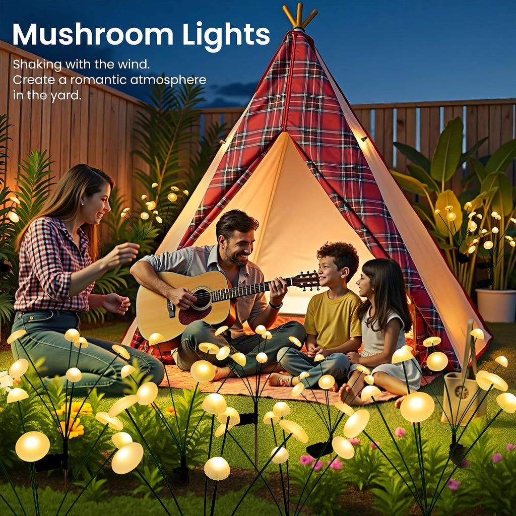 Solar Garden Lights, 2pack Swaying Mushroom Solar Lights