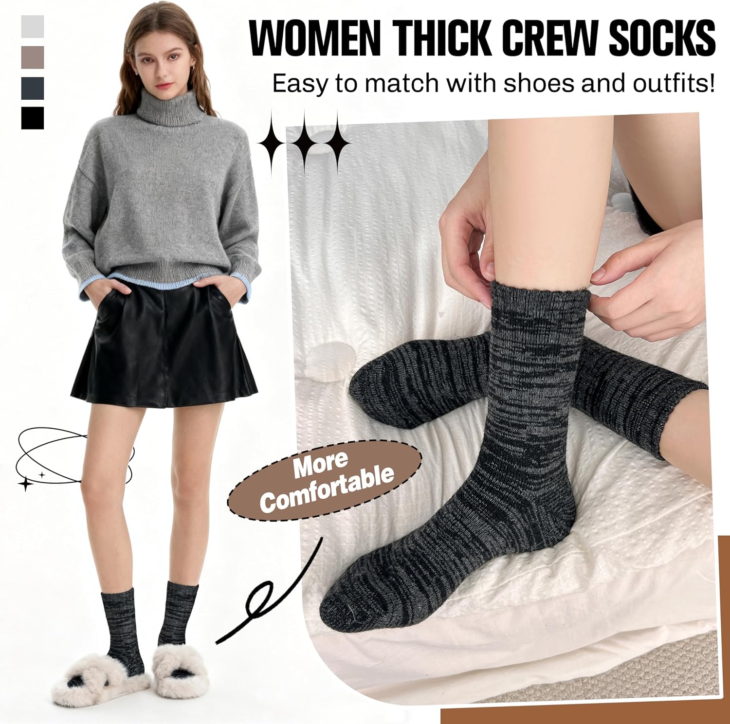 EBMORE Merino Wool Thermal Warm Winter Socks for Women Men