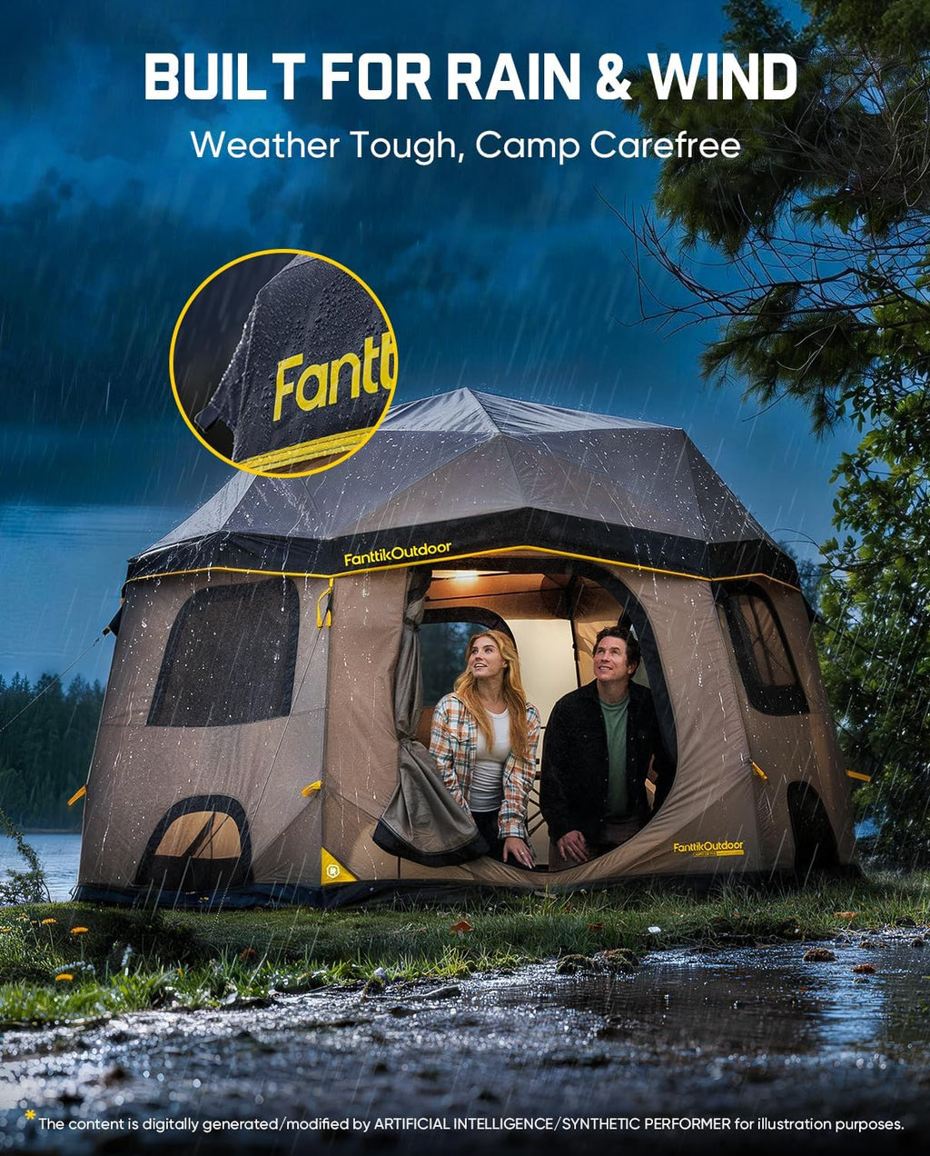 FanttikOutdoor Alpha C6 Pro Camping Tent 6 Person Pop Up Instant Cabin Setup in 60 Seconds, Portable Hub Tent with Compact Package & Internally Operated Windows for Family Camping
