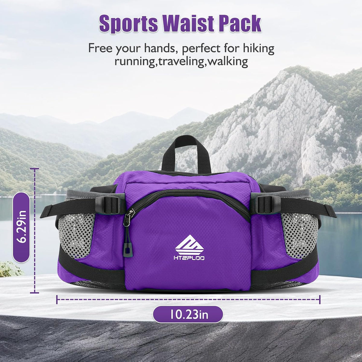 Fanny Pack Waist Bag with Water Bottle Holder for Men Women Running Hiking Travel Dog Walking Workout Cycling Outdoor (Purple)