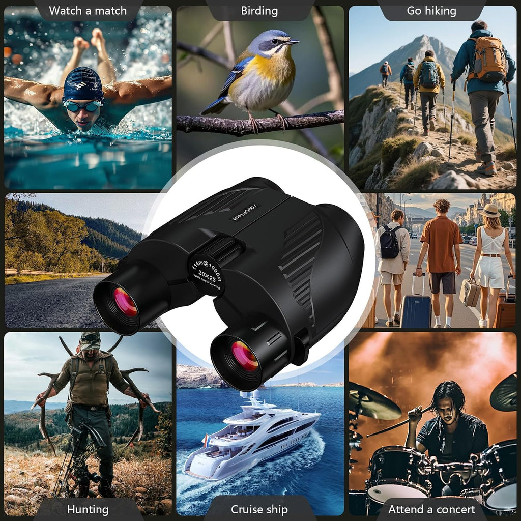 20x25 Compact Binoculars with Strap for Kids and Adults, Sharp Clear, Mini Low Weight Binoculars for Bird Watching,Hiking Outdoor, Cruise Ship,Concert