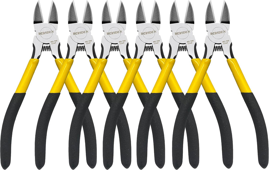 BOOSDEN Wire Cutter 6.5 inch Cutting Pliers Diagonal Cutter Snipper 6 Pack