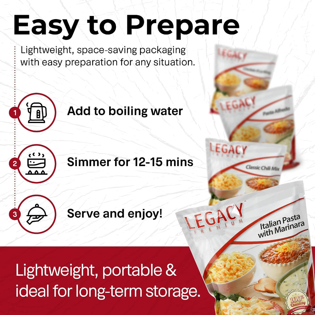 Legacy Food Storage 60 Serving Emergency Food Supply Bucket, 12 Entrees, 23,400 Total Calories, Shelf Stable Lunch & Dinner, Freeze Dried Survival Meals for MRE Camping, Hiking, Prepping