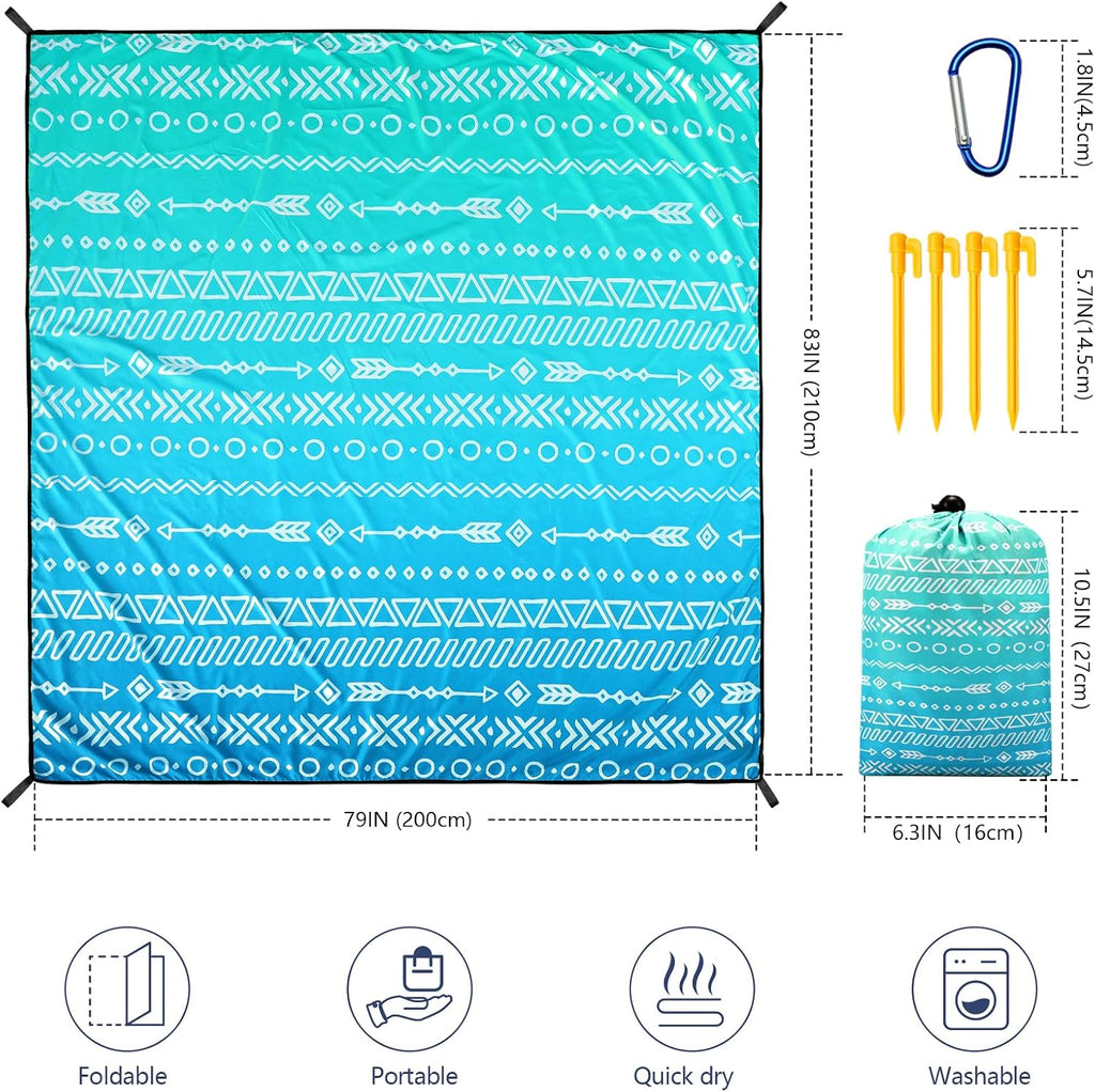 WIWIGO Beach Blanket Mat Waterproof Sandproof for 2-8 Adults Quick Drying