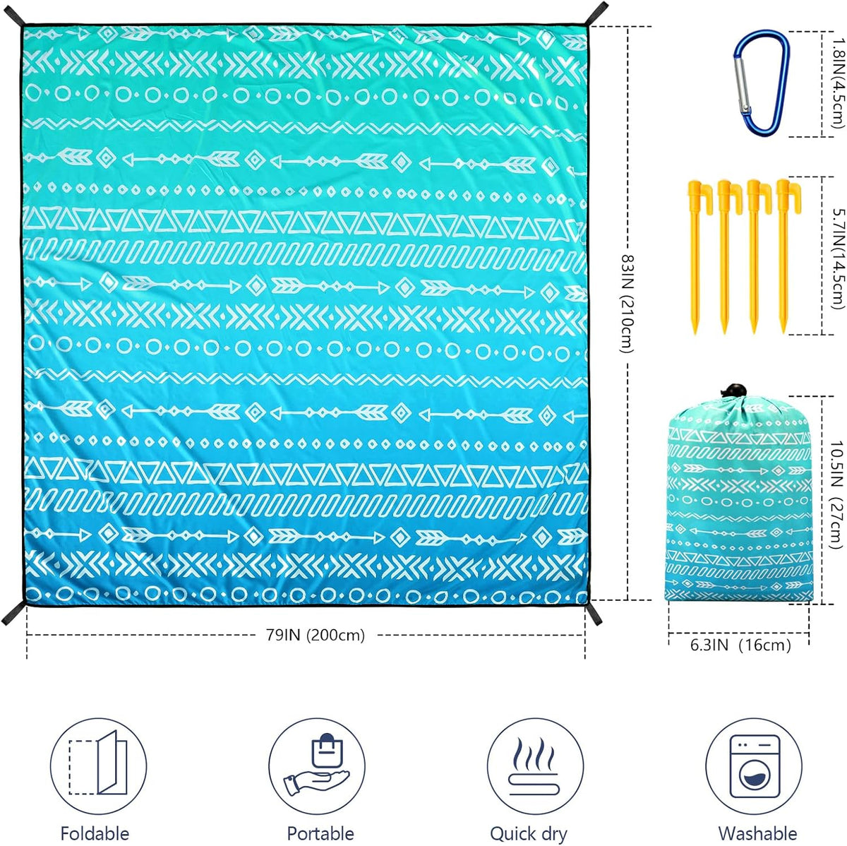 WIWIGO Beach Blanket Mat Waterproof Sandproof for 2-8 Adults Quick Drying
