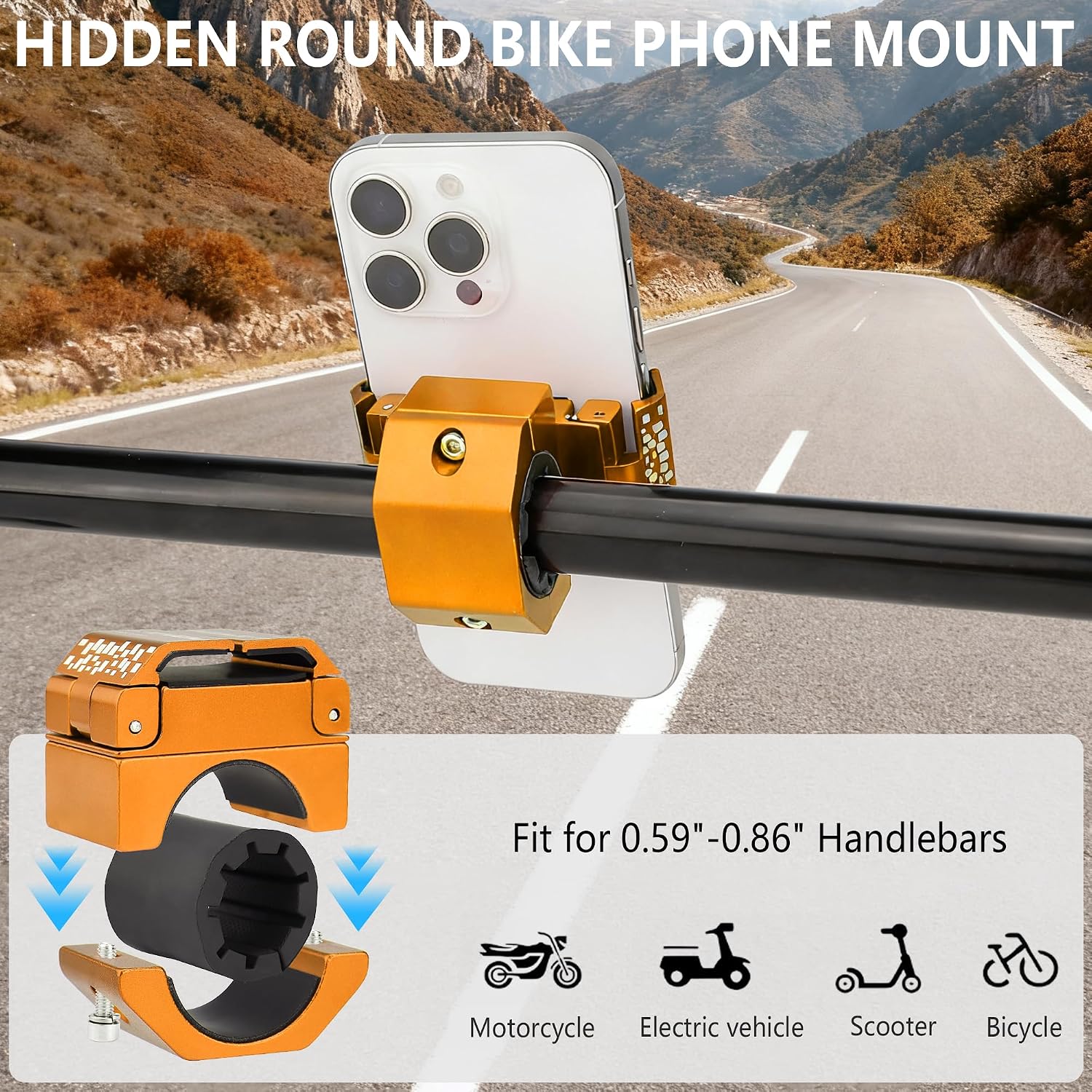 Bike Handlebar Mounts for 4.5-7.6 Phones (Gold)