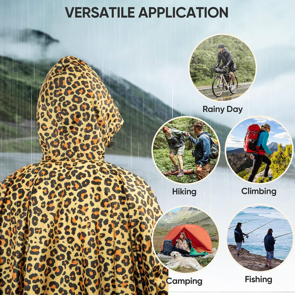 PTEROMY Hooded Rain Poncho for Adults, Reusable Waterproof Raincoat