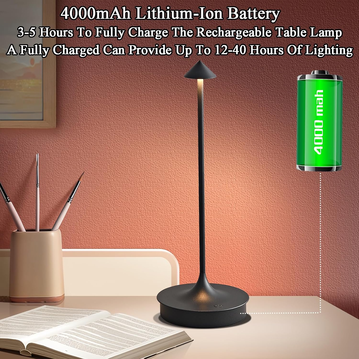 Cordless Table Lamps Rechargeable, Black 2PC