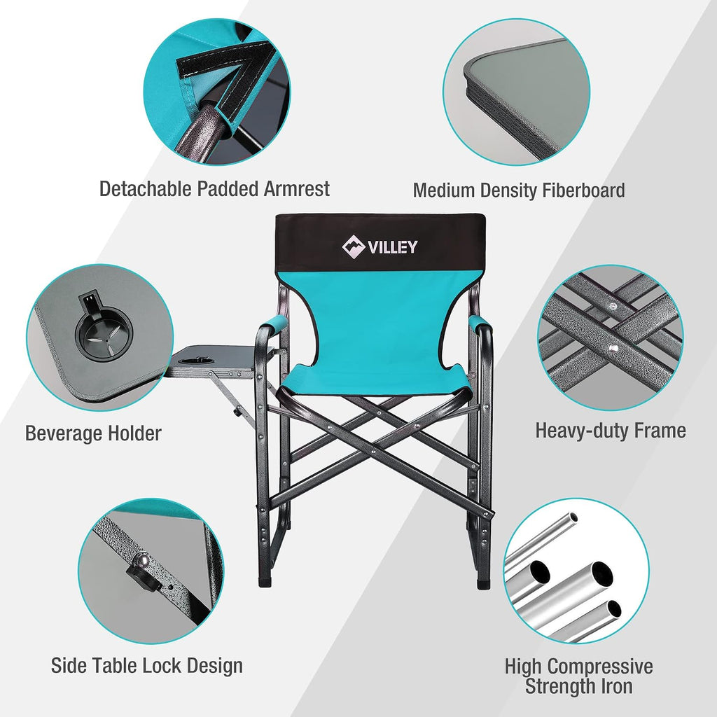 VILLEY Heavy Duty Directors Chair, Folding Camping Chair, 350 lbs Capacity