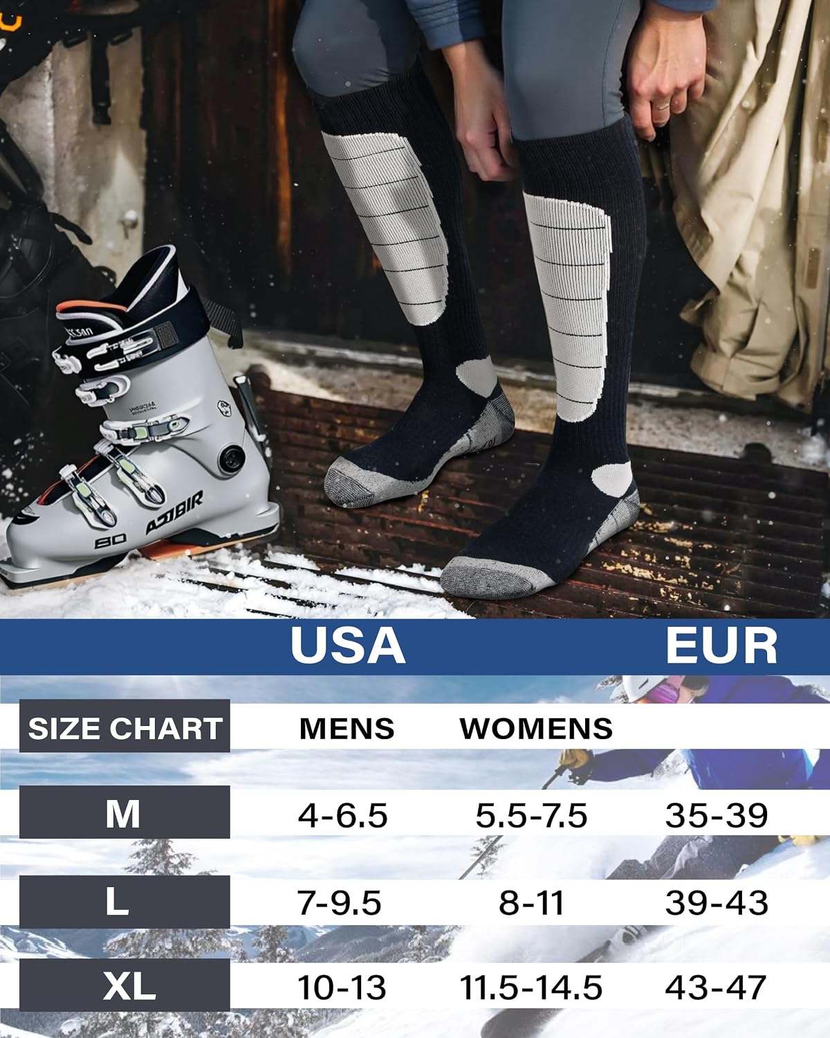 Hylaea Unisex Knee High Merino Wool Ski Snowboard Socks, Cushioning & Warm