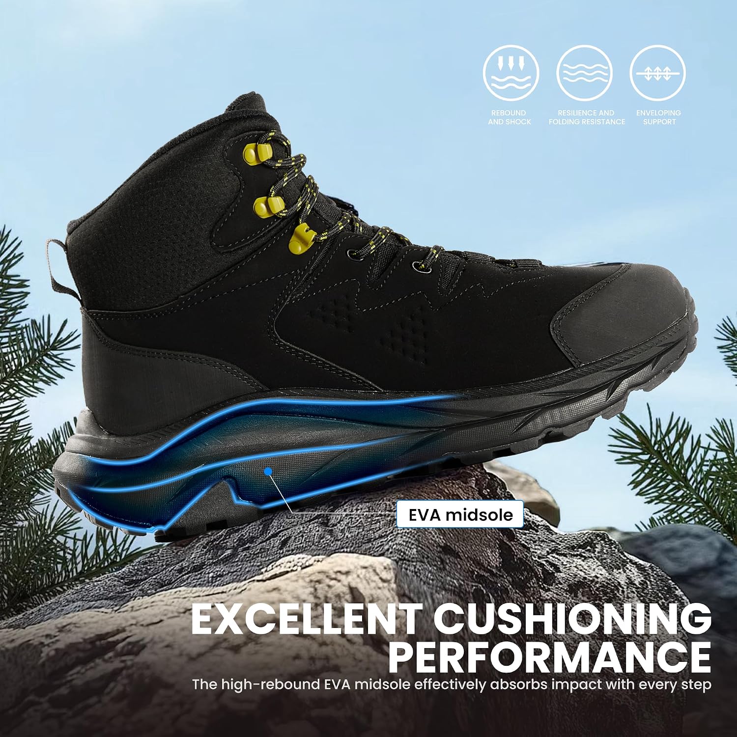 Men‘s Waterproof Hiking Boots, Slip-Resistant All-Terrain Grip