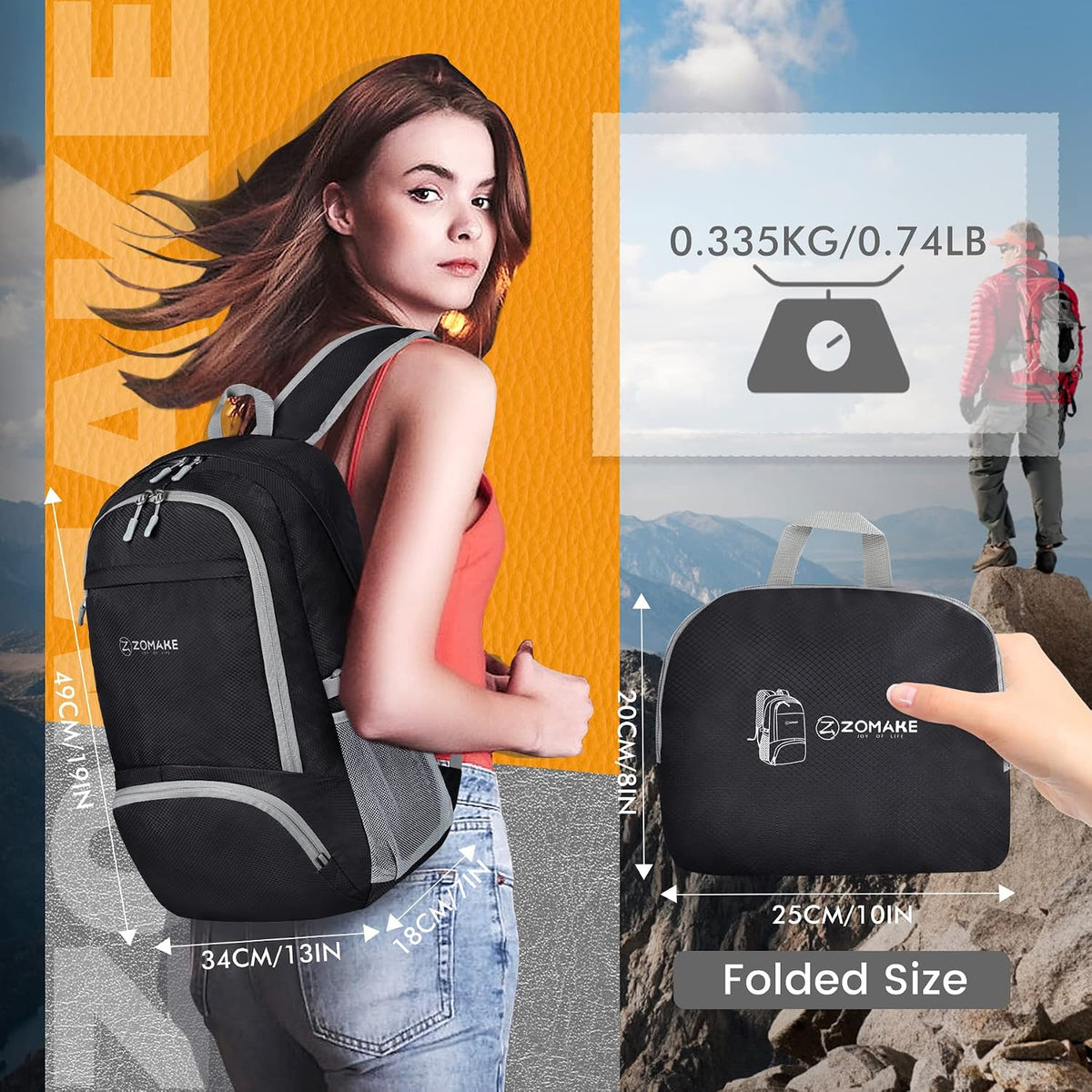 ZOMAKE Lightweight Packable Backpack 30L, Foldable Travel Hiking Daypack