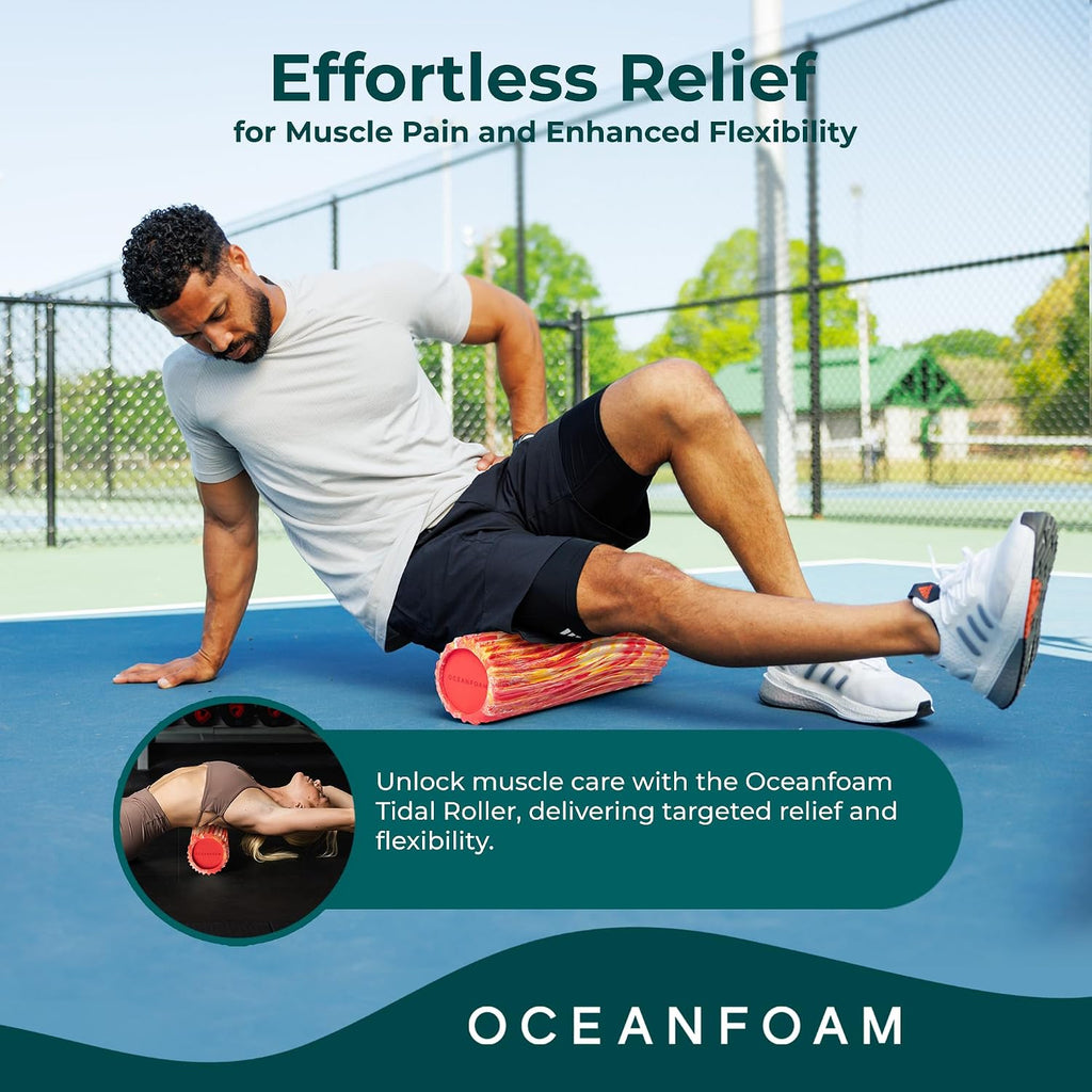 Oceanfoam Tidal Foam Roller for Exercise (Red, Gold & Natural Marbled)