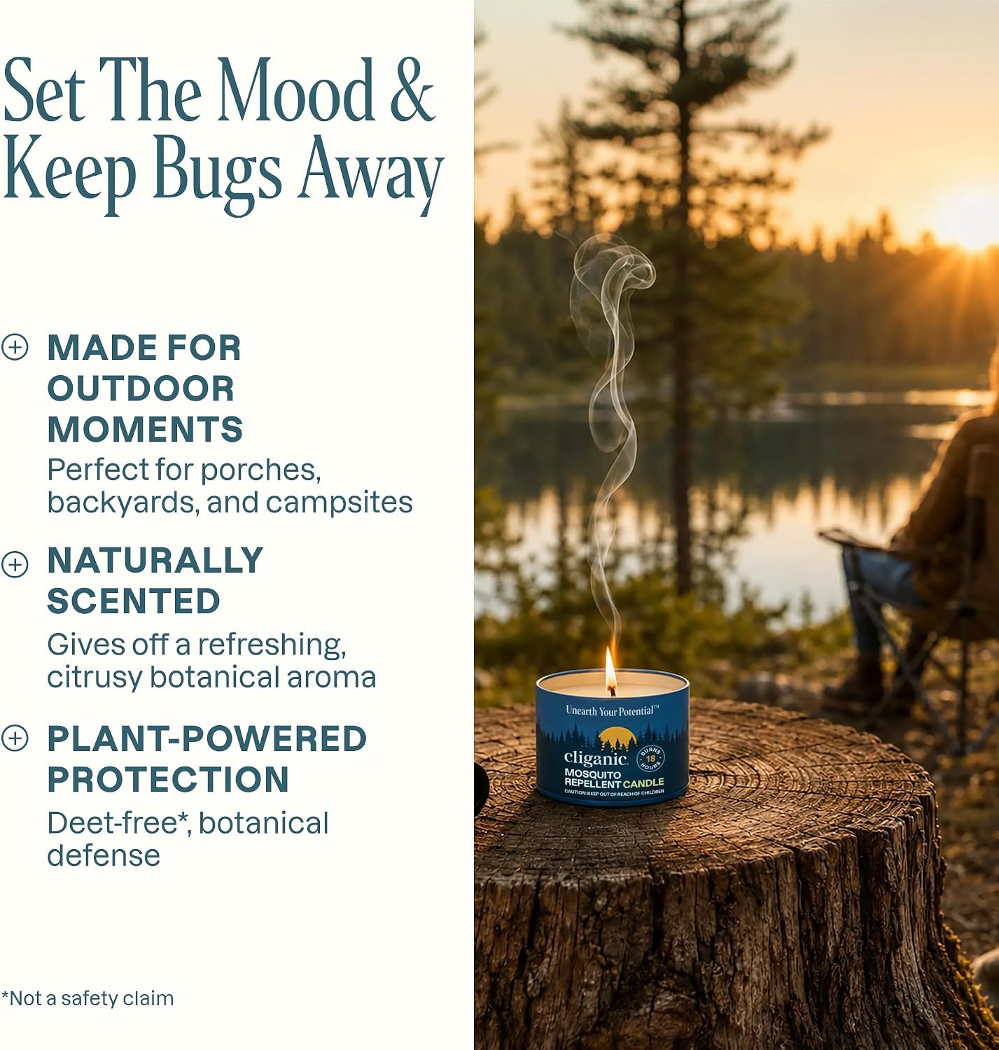 Cliganic Natural Mosquito Repellent Candle (Pack of 2) | Citronella, DEET Free, Essential Oil Infused for Outdoor, Camping | Burns 18 Hours