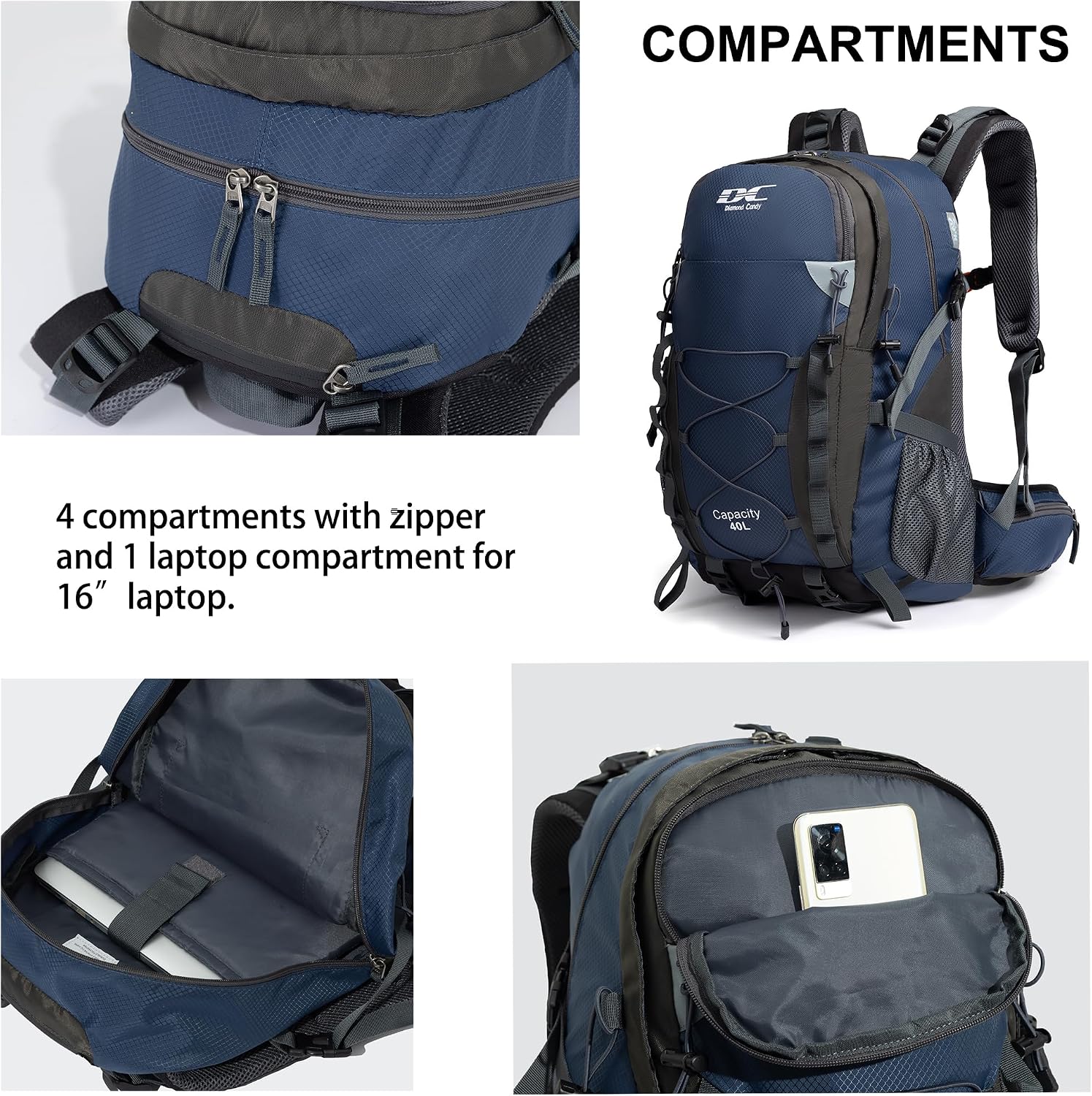 Diamond Candy 40L Hiking Backpack Waterproof Daypack for Men and Women