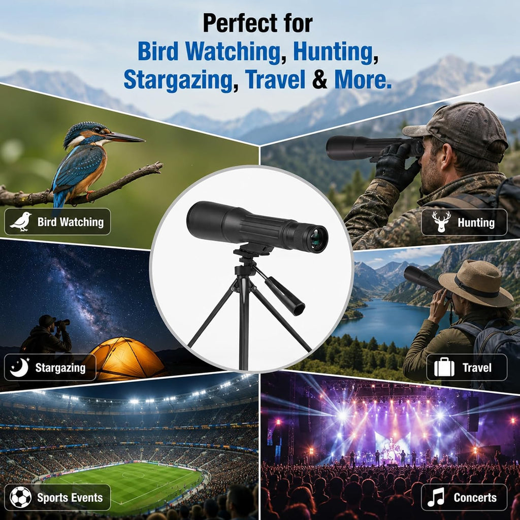 12X62 HD Monocular Telescope with Tripod for Adults Bird Watching, Black