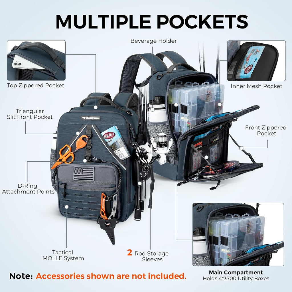 KastKing KastMate Fishing Backpack With 2 Rod Holders, Dark Gray