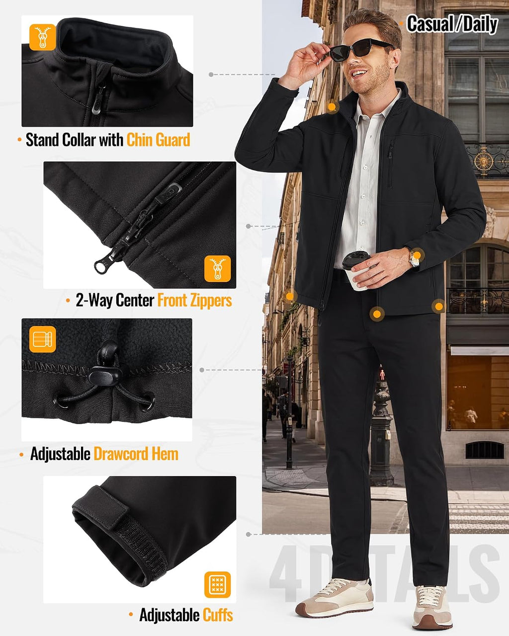 33,000ft Men's Lightweight Softshell Jacket Fleece Waterproof Windbreaker