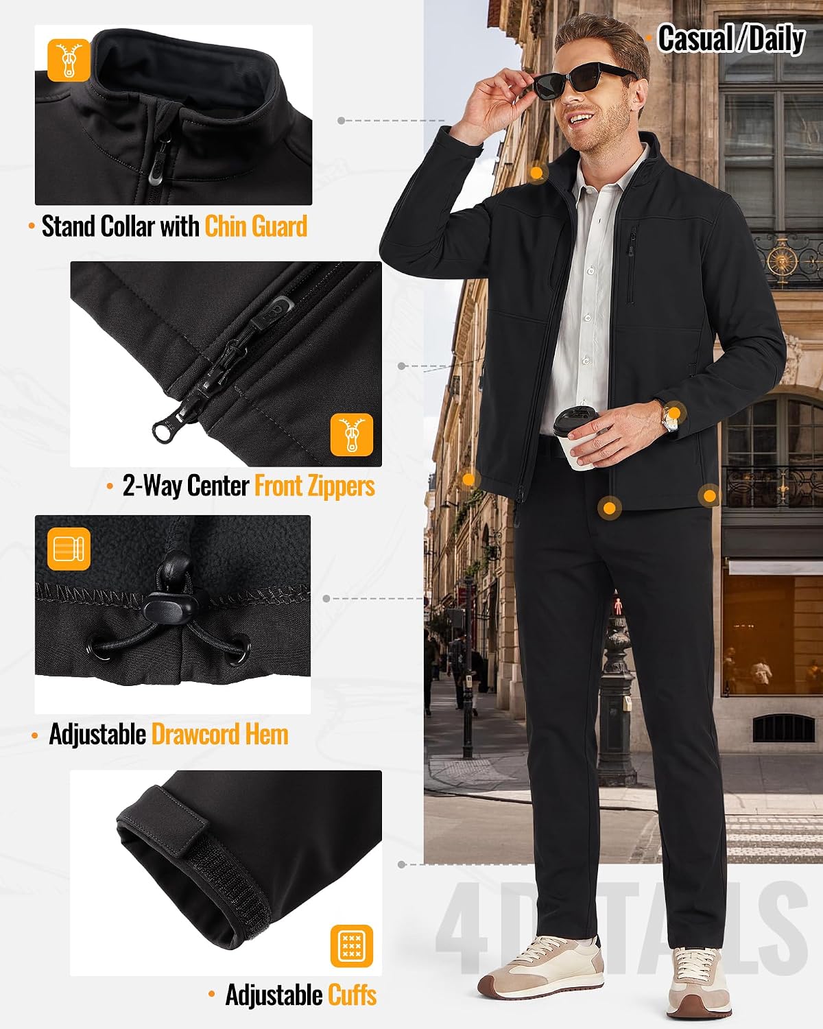 33,000ft Men's Lightweight Softshell Jacket Fleece Waterproof Windbreaker