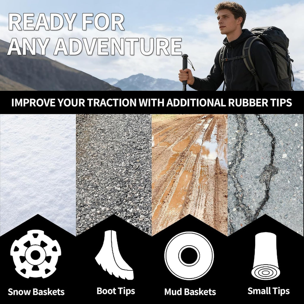 LED Trekking Pole,Lightweight Aluminum Hiking Poles for Women&Men,Collapsible Walking Sticks for Travel, Multifunctional Walking Sticks for Travel, Night Hiking, Mountaineering & Camping