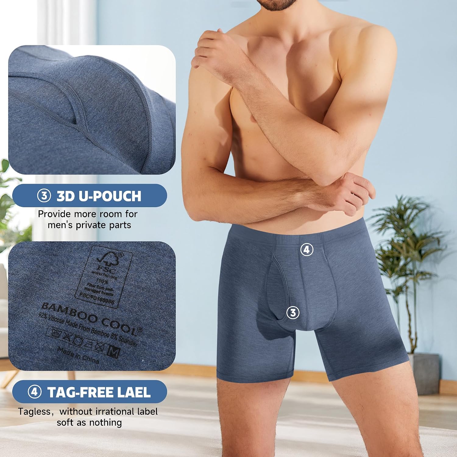 BAMBOO COOL Men's Cooling Underwear Ultra Soft Breathable Boxer Briefs Pack