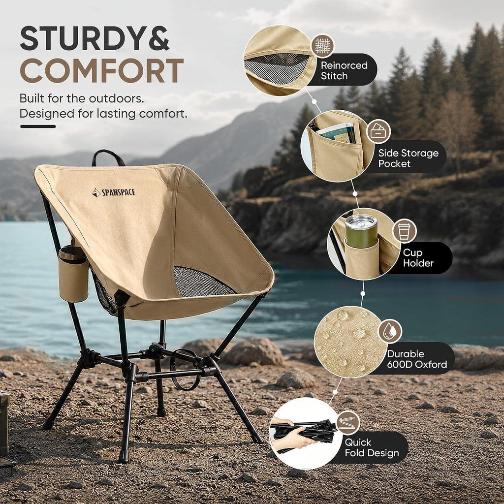 Ultralight Camping Chair for Adults, 3.6 lb Portable Seat, 350 lb Capacity