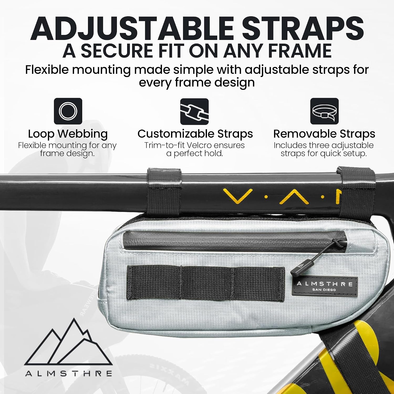 ALMSTHRE Bike Frame Bag | Weather-Resistant, Waterproof Zippers & Dual-Sided Access for Road, MTB, and Ebike Frames